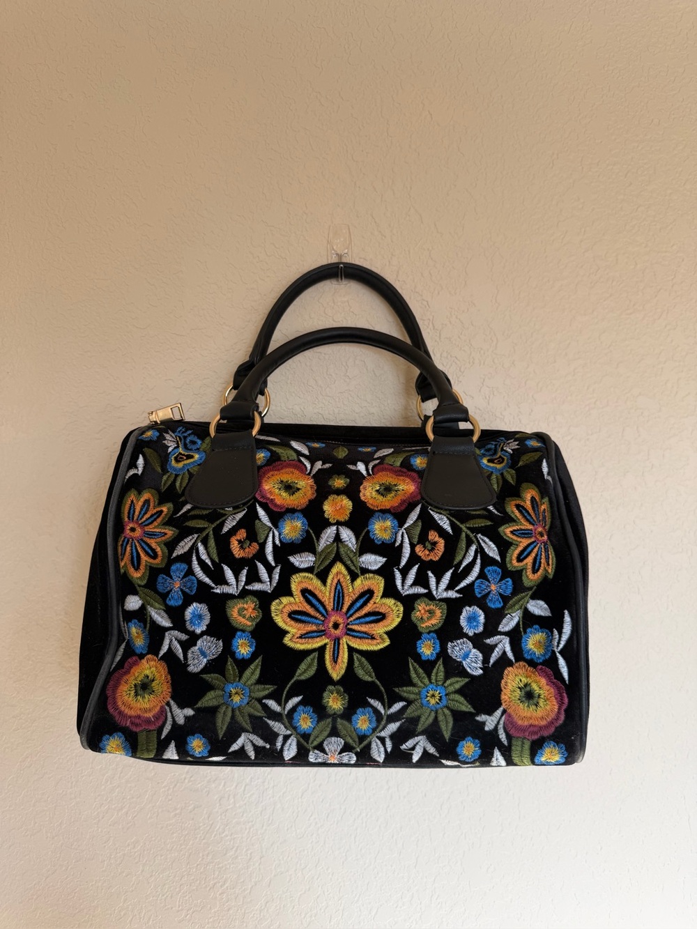 Black Velvet Floral Embroidered Handbag